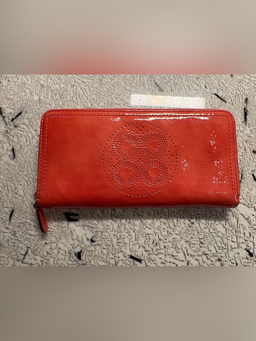 Coach Orange Patent Leather Zip Wallet - Women Bags